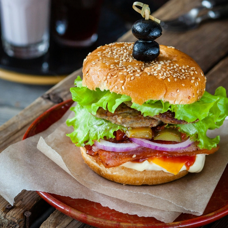 A delicious looking hamburger on a plate